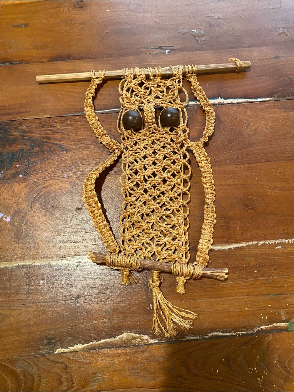 Boho Macramé Owl Wall Hanging in Tan